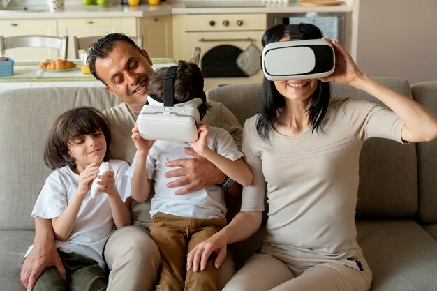 Family playing a virtual reality game together