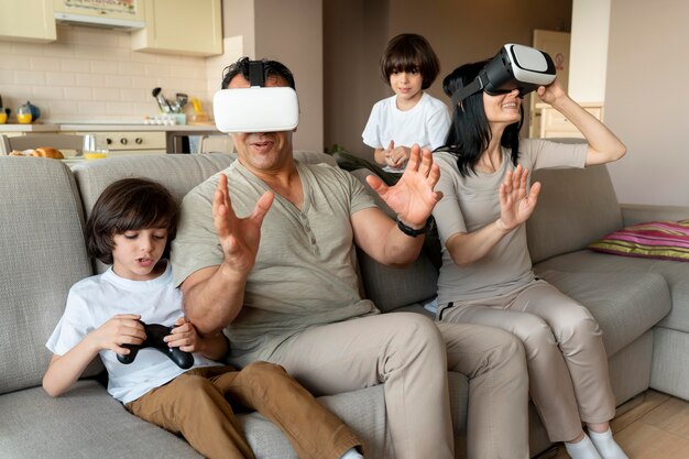 Family playing a virtual reality game together