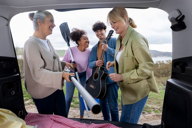 Family preparing a road trip