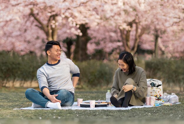 Family relaxing together outdoors