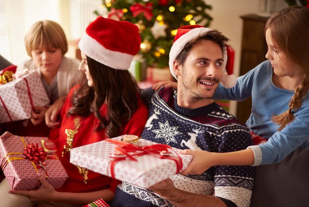 Family sharing the Christmas presents