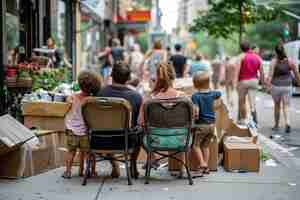 Free photo family sitting on the street