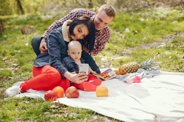 Family in a spring park