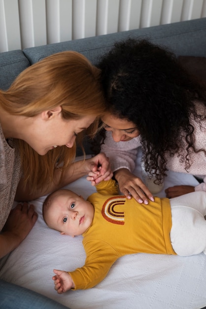 Free photo family of two mums having a baby