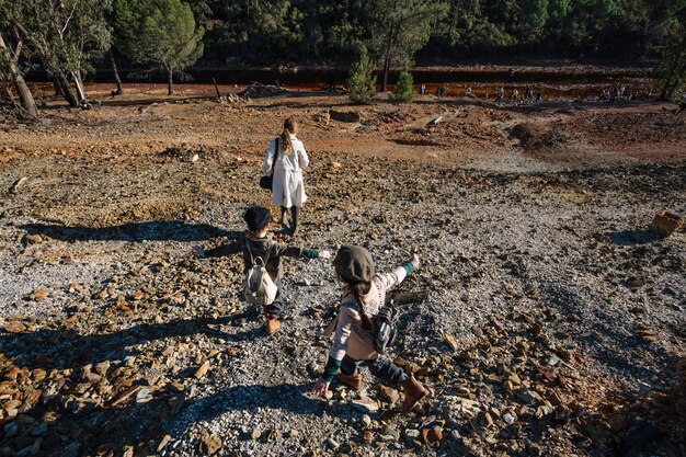 Family walking in nature