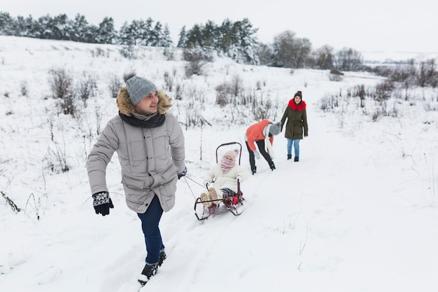 Family walking in winter