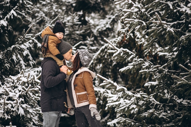 Family in a winter forest