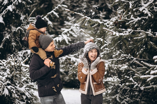 Family in a winter forest