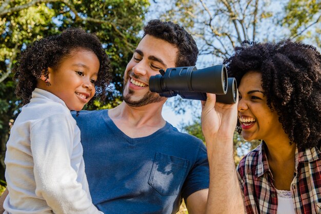 Family with binoculars