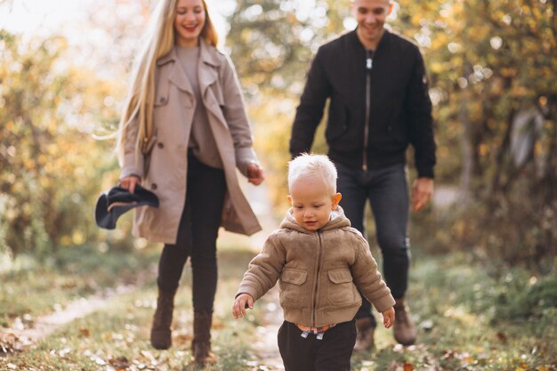 Family with a little son in autumn park