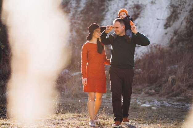 Family with a little son in autumn park