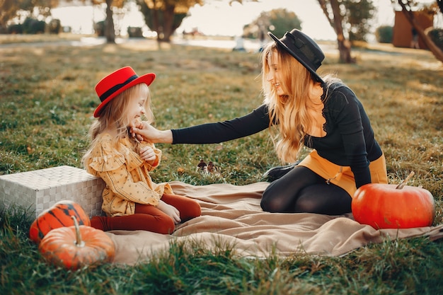 Family with pumpkins