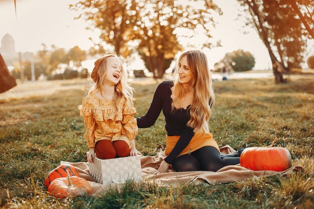 Family with pumpkins