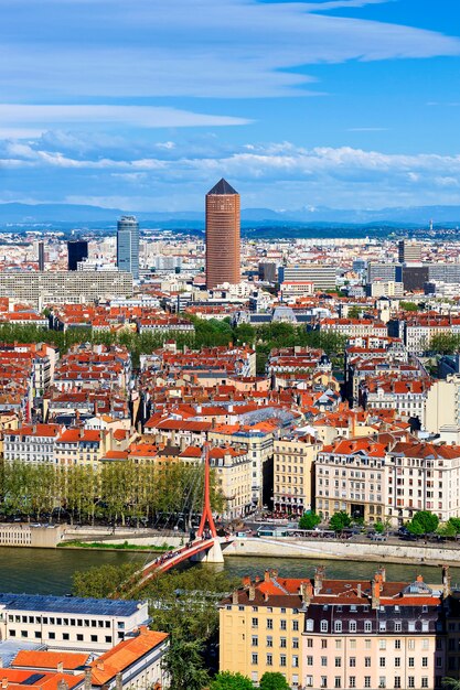 Famous aerial view of Lyon city, France