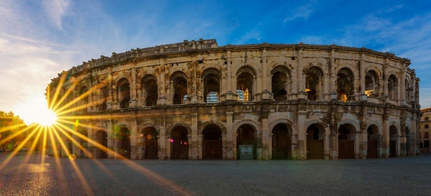 Famous arena at sunset Nimes