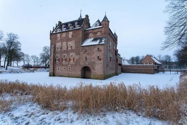 Famous historic Doorwerth Castle in Heelsum, the Netherlands during wintertime