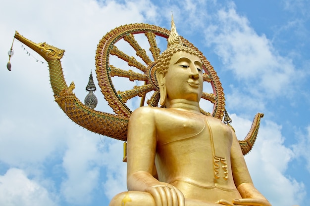 왓 프라 야이 사원, 태국에서 하늘을 만지고 부처님의 유명한 역사적인 동상