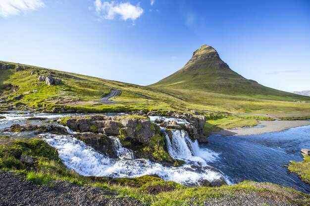 Famous Kirkjufellsfoss mountain in Iceland