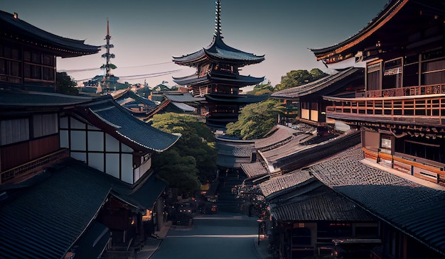 Famous place with pagoda architecture scene generative AI