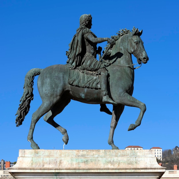 Famous statue of Louis XIV in Lyon city