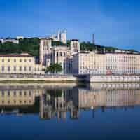 Free photo famous view of saone river, lyon, france.