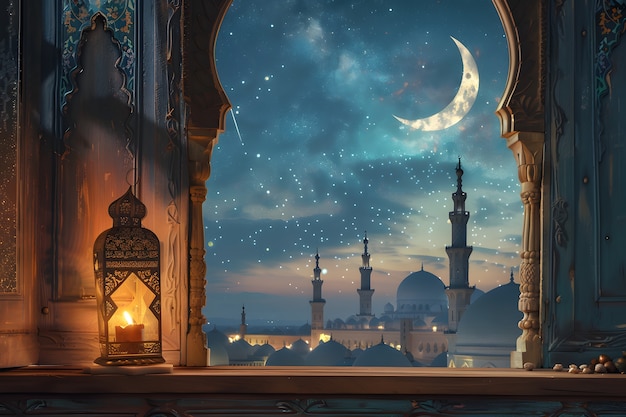 Бесплатное фото Фантастическая архитектура мечети для празднования исламского нового года