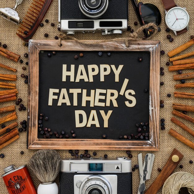 Fantastic slate surrounded of masculine items for father's day