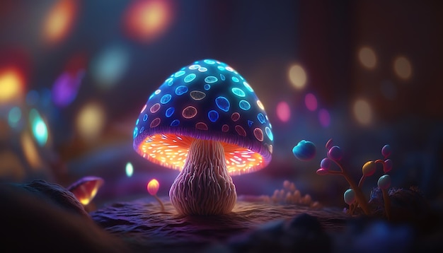 Fantastic wonderland forest landscape with mushrooms and flowers ai generative