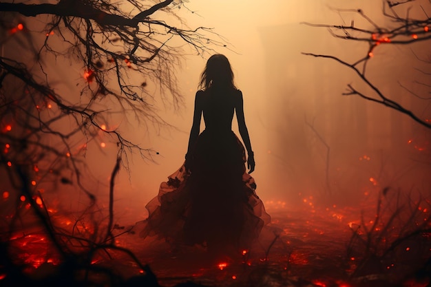Free photo fantasy book cover forest femme fatale