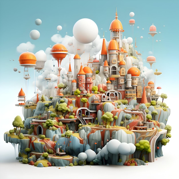 Fantasy castle on the background of the planet 3d illustration