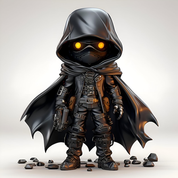 Free photo fantasy character in black cloak with hood 3d rendering