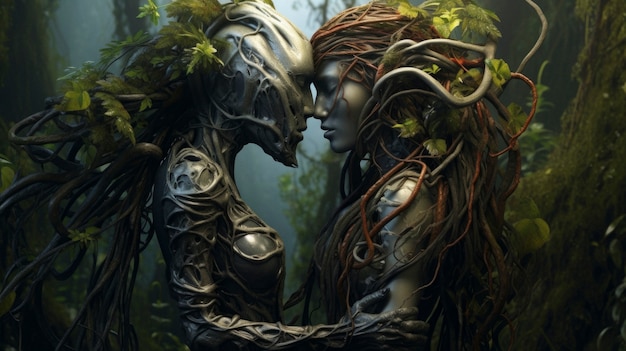 Free photo fantasy characters experiencing love