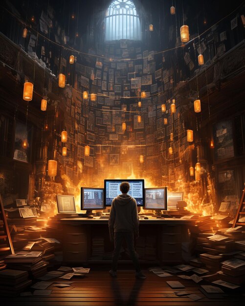 fantasy computer workplace illustration