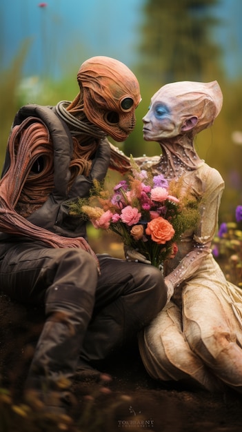 Бесплатное фото Пара фантастических существ выходит замуж.