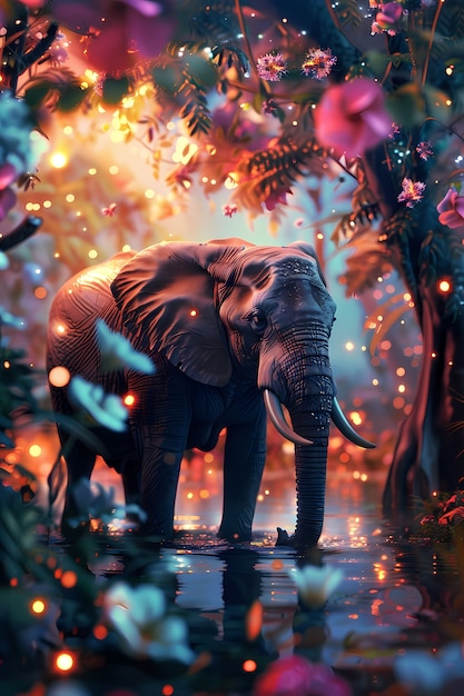 Foto gratuita illustrazione fantastica di un elefante