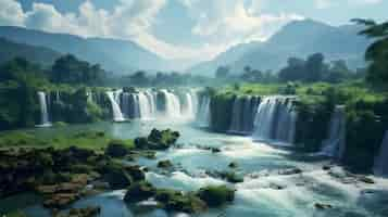 Free photo fantasy forest waterfall landscape scenery