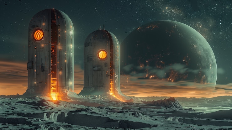 Free Photo fantasy house on the moon illustration