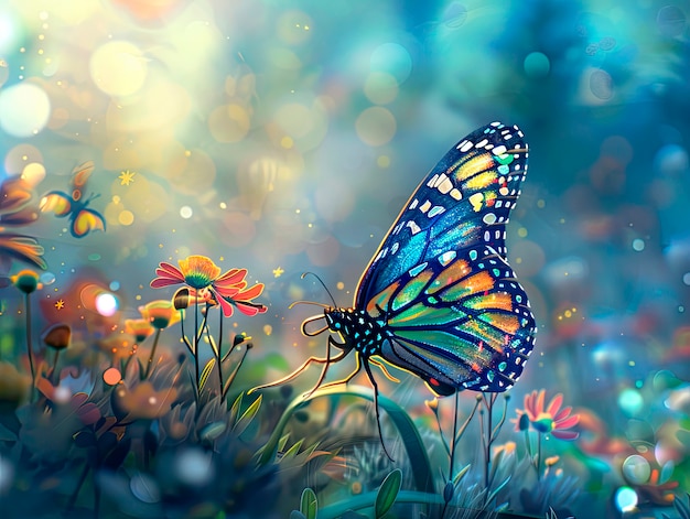 Free photo fantasy landscape with butterfly