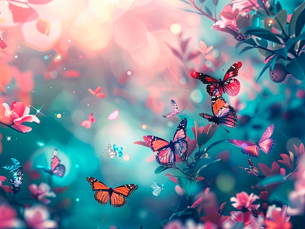 Free photo fantasy landscape with butterfly