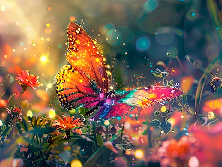 Free Photo fantasy landscape with butterfly