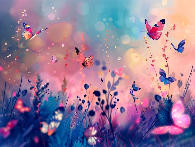 Free photo fantasy landscape with butterfly