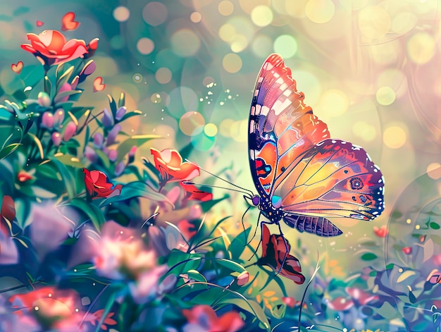 Free photo fantasy landscape with butterfly