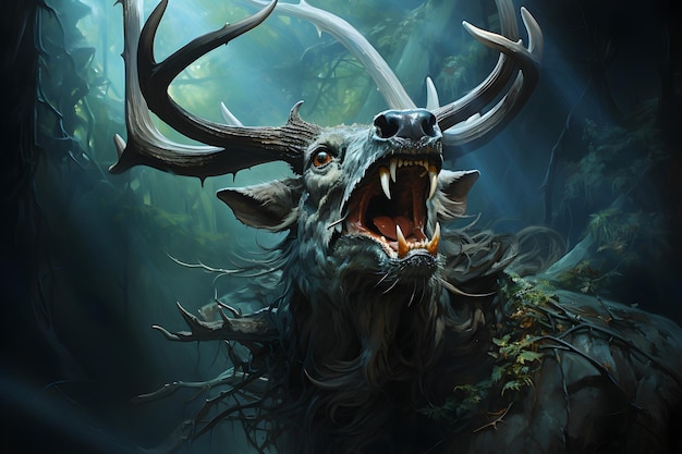 Free photo fantasy magical stag painting