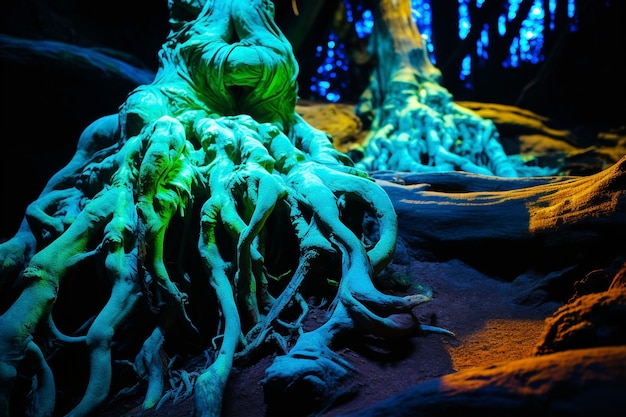 Paesaggio marino fantastico con natura bioluminescente