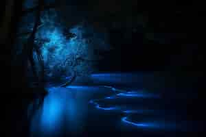 Бесплатное фото Фантастический морской пейзаж с биолюминесцентной природой