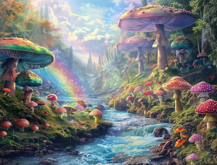 Free Photo fantasy mushroom landscape