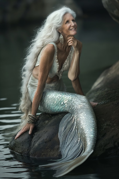 Fantasy portrait of elderly mermaid woman