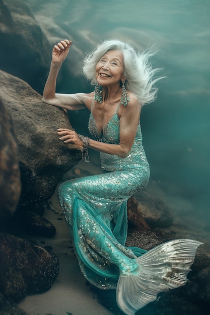 무료 사진 fantasy portrait of elderly mermaid woman