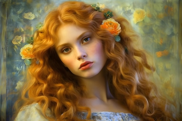 Бесплатное фото Фантастический портрет рыжеголовой девушки