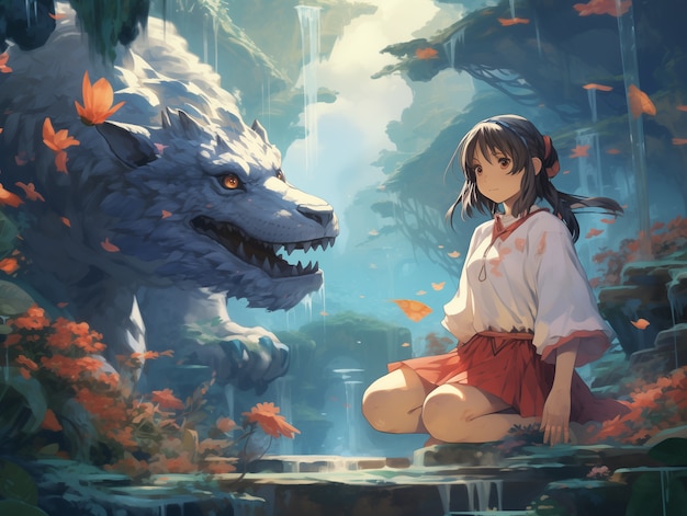 Foto gratuita scena fantasy in stile anime